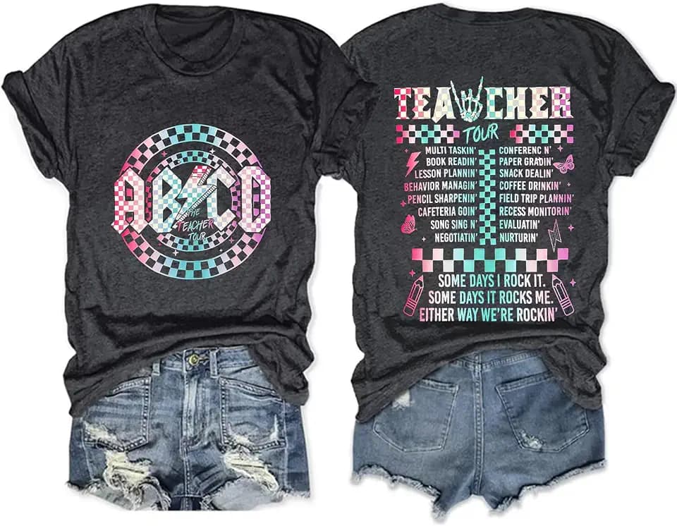 Teacher Shirt Women ABCD Teacher Tshirt Retro Checkerboard Teacher Life Tee