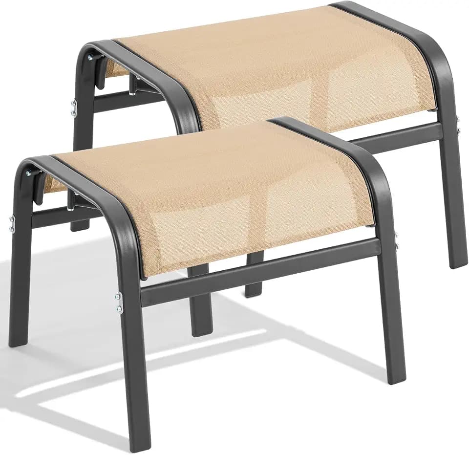 ONBRILL Outdoor Ottoman Set of 2, Oversized Outdoor Foot Rest, Beige