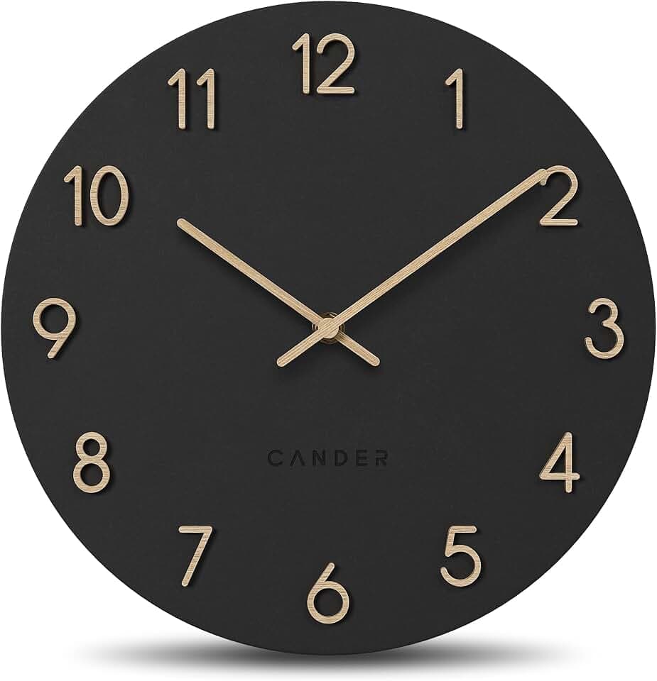 Cander Berlin MNU 2630 F Wanduhr lautlos 30 cm ohne Tickgeräusche analog Wohnzimmer groß modern Vintage schwarz Holzzeiger