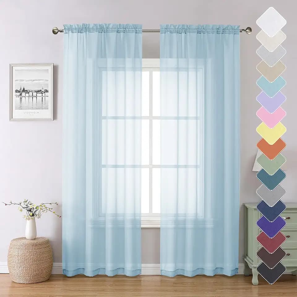 Lecloud Light Blue Sheer Curtains 84 Inches Long 2 Panels, Light Filtering Solid Voile Curtains for Living Room Bedroom, Dual Rod Pocket Gauzy Farmhouse Window Treatments, 40 W x 84 L Inch, Sky Blue