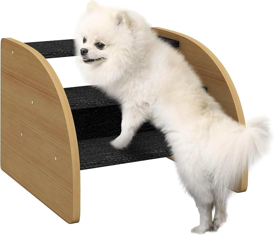 PawHut Hundetreppe 3 Stufen 30 cm Hoch Seitenwand für Kleine Hunde Eiche