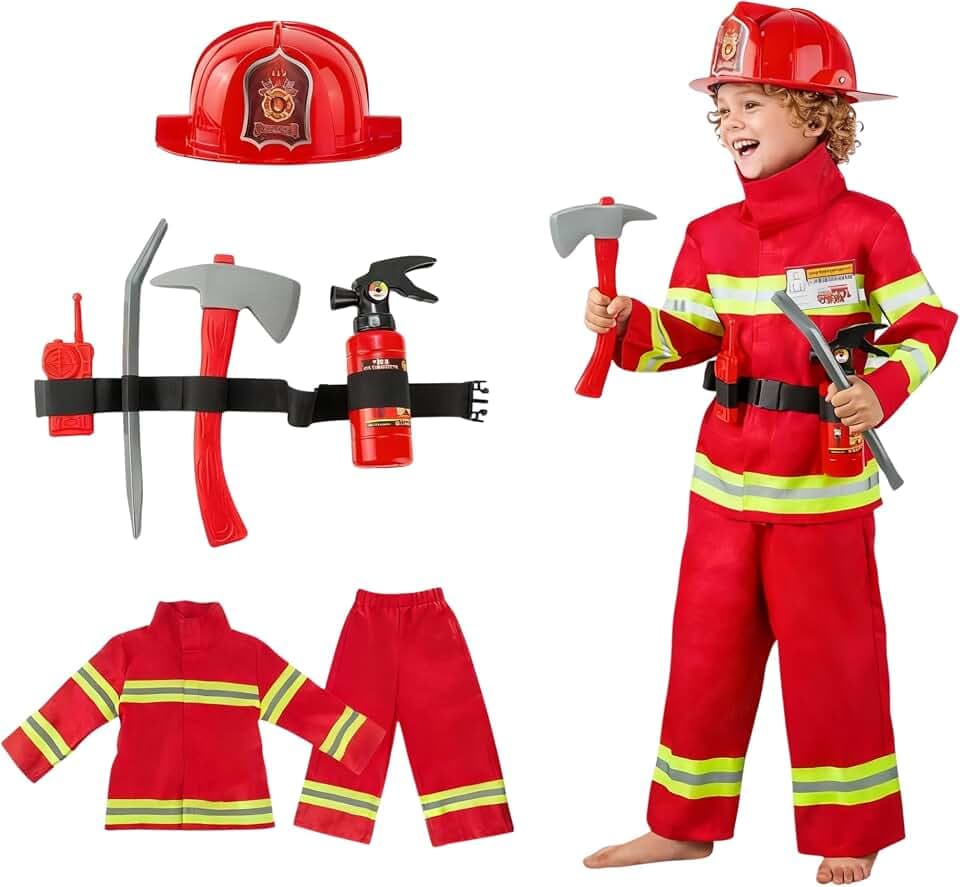 Seawhisper Feuerwehr Kostüm für Kinder Feuerwehrmann Kinder Jungen Karneval Halloween Kostüm 92-122