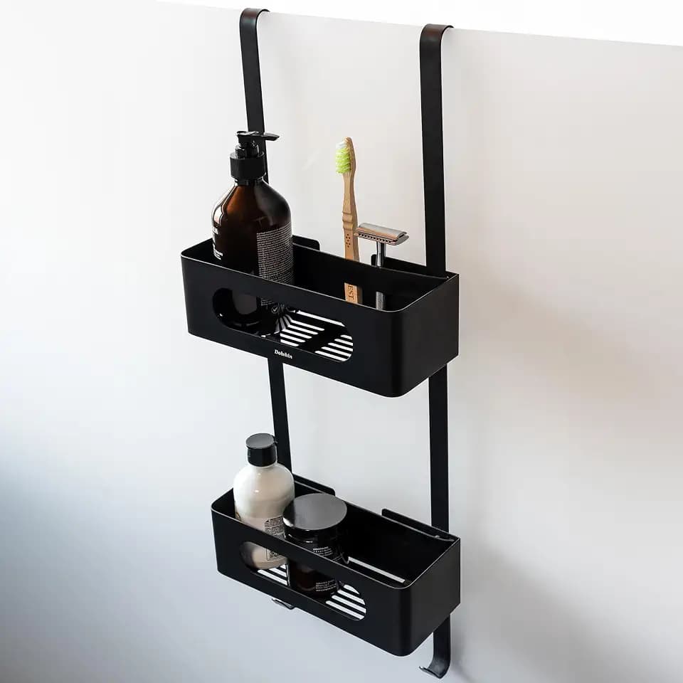 Duschablage zum Hängen | Patentiertes Duschregal ohne Bohren | Edelstahl Badregal Shampoohalter Dusche | Duschkorb hängen | Organizer zum Aufhängen | Duschablage hängend | Schwarz Matt