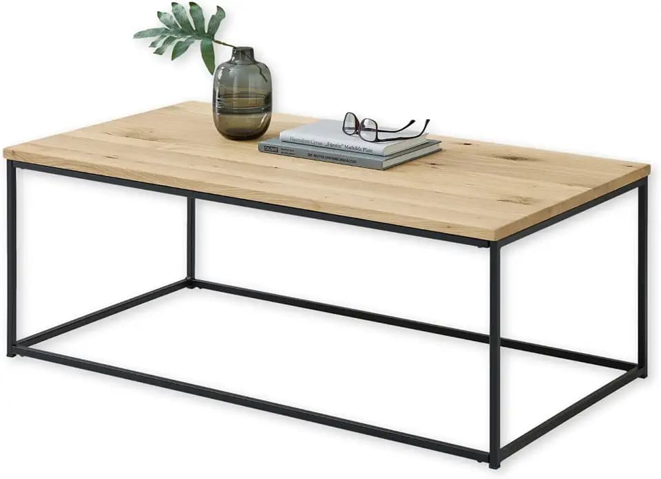 Thor Couchtisch Massivholz Eiche - Moderner Sofatisch mit schwarzem Metallgestell - 110 x 40 x 60 cm (B/H/T)
