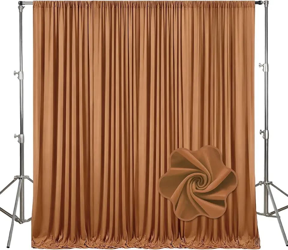 10Ft x 7Ft Brown Backdrop Curtains for Parties, Polyester Fabric Backdrop Drapes with Rod Pockets for Weddings, Birthday, Halloween, Photography, Christmas Party Background Curtain, 2 Panels