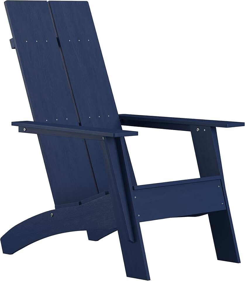 Flash Furniture Sawyer Modern Commercial 2-Slat Back Adirondack Chair - Navy Blue Commercial All-Weather Poly Resin Lounge Chair