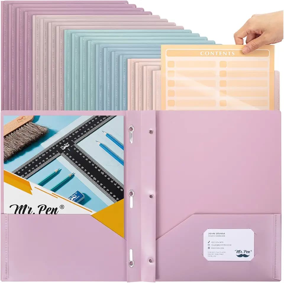 Mr. Pen- Plastic Folders with Pockets and Prongs, 20 Pack, Letter Size
