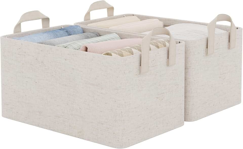 StorageWorks Fabric Storage Bins, Linen Closet Organizers, Beige, 2-Pack