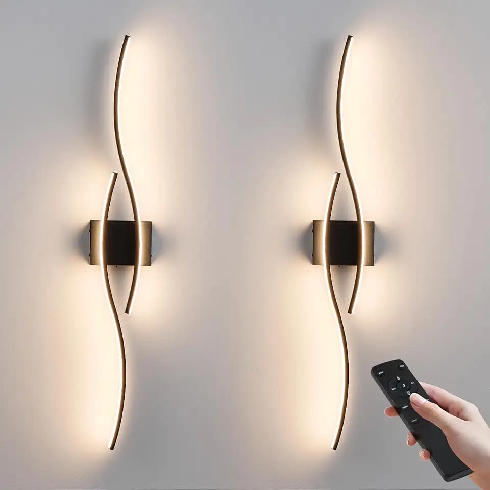 KARTOOSH Wireless Wall Sconces Set of 2, Dimmable LED Sconce with Remote