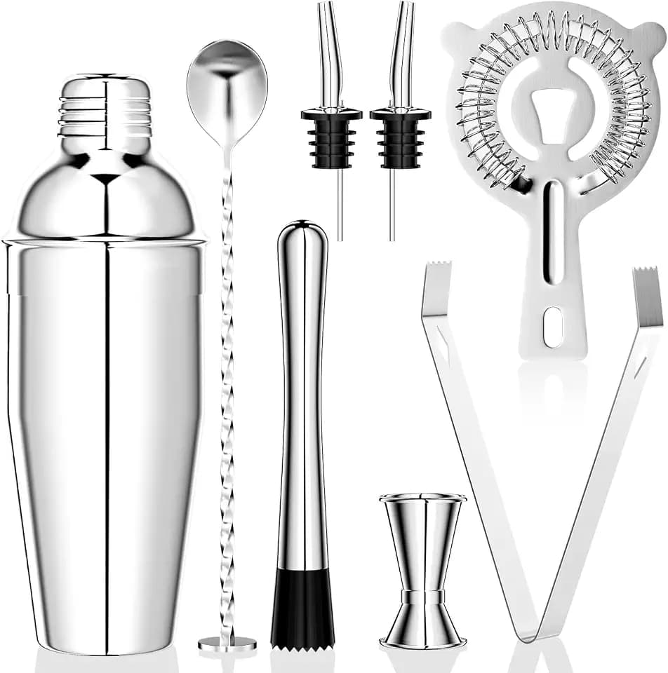 Newaner 750 ML Cocktail Set, 8 STK Edelstahl Shaker Mixer,Barkeeper zubehör | professionelle mit shaker, doppel messbecher, löffel, Pourer, zum mischen von getränken, zuhause, bar, party (Silber)