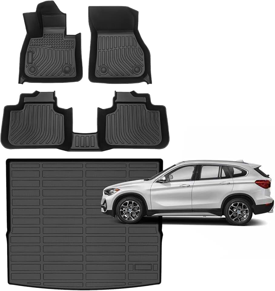 for BMW X1 Floor Mats 2016-2022,Car Mats Heavy Duty All Weather Floor Mats Cargo Liner Anti-Slip Waterproof Mats Custom Fit for X1 Accessories,Black