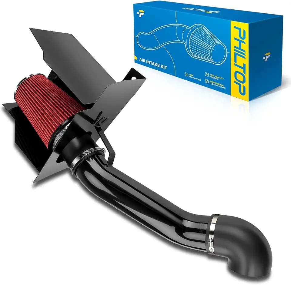 PHILTOP 3.75" Cold Air Intake Kit System + Heat Shield Compatible with Hummer for 2003-2009 H2, High Performance, Red