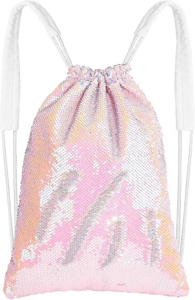 MHJY Sparkly Reversible Sequin Drawstring Backpack for Sports Gym Beach