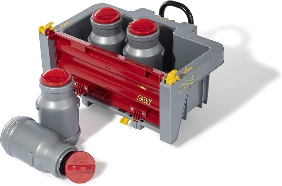 Rolly Toys 408894 rollyBox mit Milchkannen Transportmulde für Trettraktor (3-10 Jahre, Mulde kippbar, Heckklappe ABN.), Rot Silber