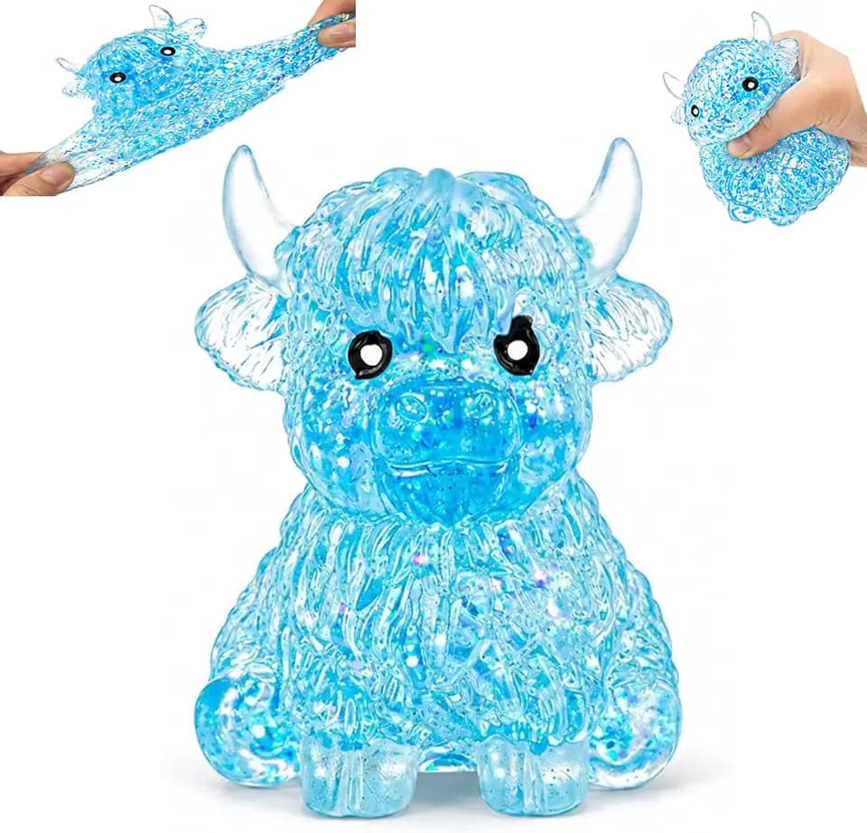 Blue Highland Cow Squishy Fidget Toys,Stress Balls Squeeze Toy