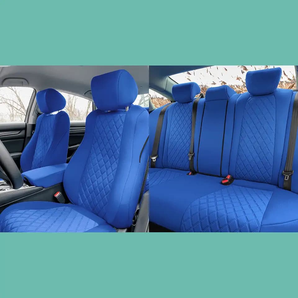 FH Group Custom Fit Car Seat Covers Specifically Made for Honda Accord 2018–2022 – Full Set Seat Covers – Ultraflex Neoprene – Rear 2 Side Adjustable Headrests, Split Backrest – Solid Blue