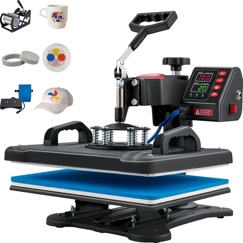 VEVOR Transferpresse 38 x 38 cm, Wärmepresse 220 V, Transferpresse 1200 W, Textilpresse 14 x 7,6 cm, Hemdenpresse Max. 250 °C, Sublimationspresse, Hobby T-Shirt Presse (5 in 1)