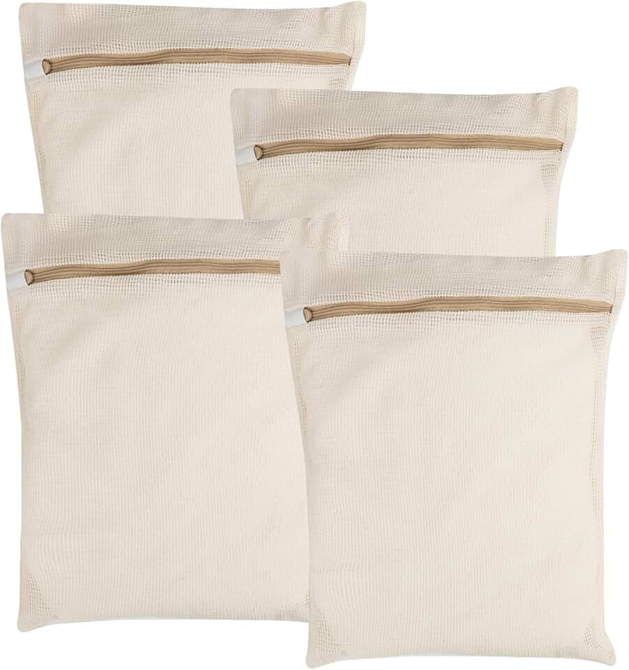 4-Piece Medium Durable Organic Cotton Mesh Laundry Bags with Sturdy Zippers and Breathable Mesh are Delicate Laundry Bags for Underwear, Clothes, Pants and Socks