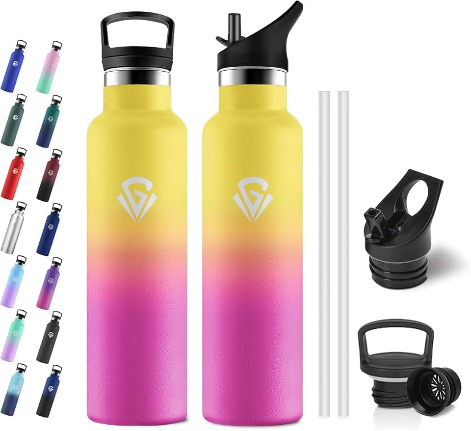 Trinkflasche 750ml Thermos mit Strohhalm, Vakuum Edelstahl, BPA-frei, Auslaufsicher, Kohlensäure Geeignet, für Sprudel, Schule, Fahrrad
