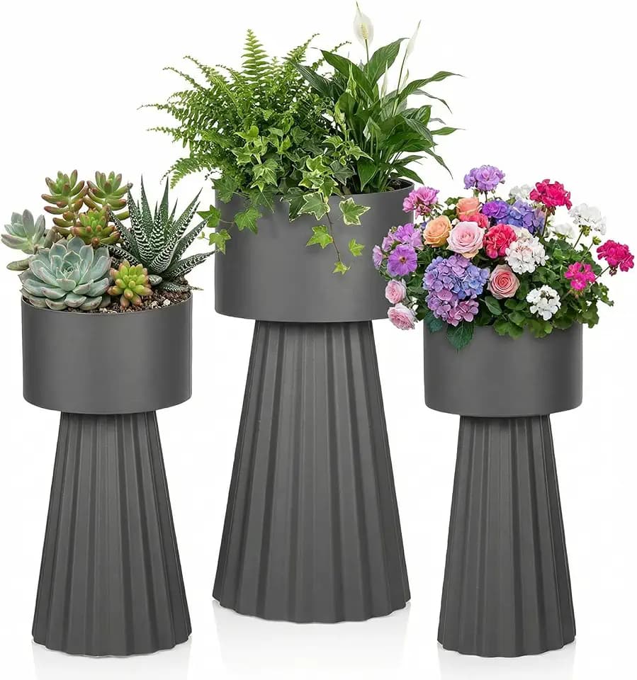 EVLIQUIL Tall Planters, Modern Iron Flower Pots Set of 3, Large Decor Plant Pots, Indoor & Outdoor for Porches, Patios and Courtyards