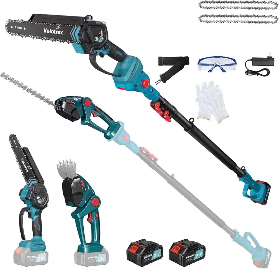 6-in-1 Pole Saw and Hedge Trimmer Combo for Trimming Branches and Bush