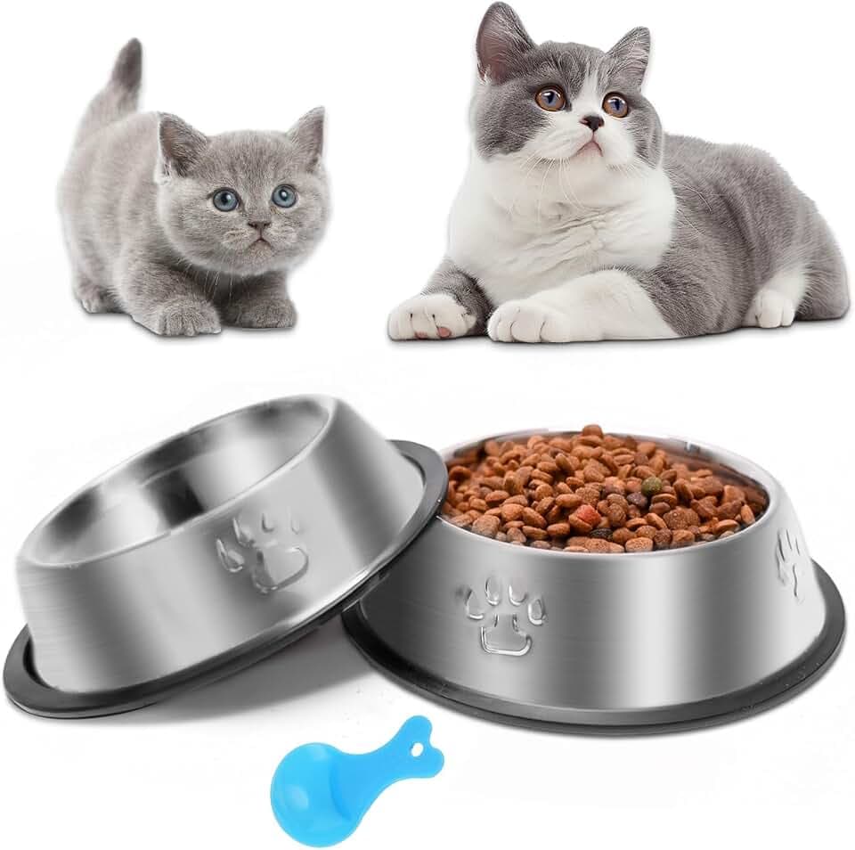Katzennapf, Futternapf Katze, 2 Stück Katzennäpfe Edelstahl rutschfest Katzen Napf Set, Fressnapf Edelstahl Futterschüssel, Wasser Fütterung Schüssel