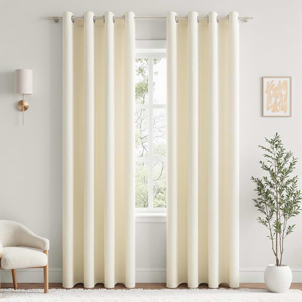 MRTREES Gardinen Blickdicht mit Ösen Wohnzimmer Modern 2er Set, Blickdichte Vorhänge Schlafzimmer 225 cm Lang 140 cm Breit, Vorhang Abdunkelnd für Kinderzimmer Fenster, Cremeweiß