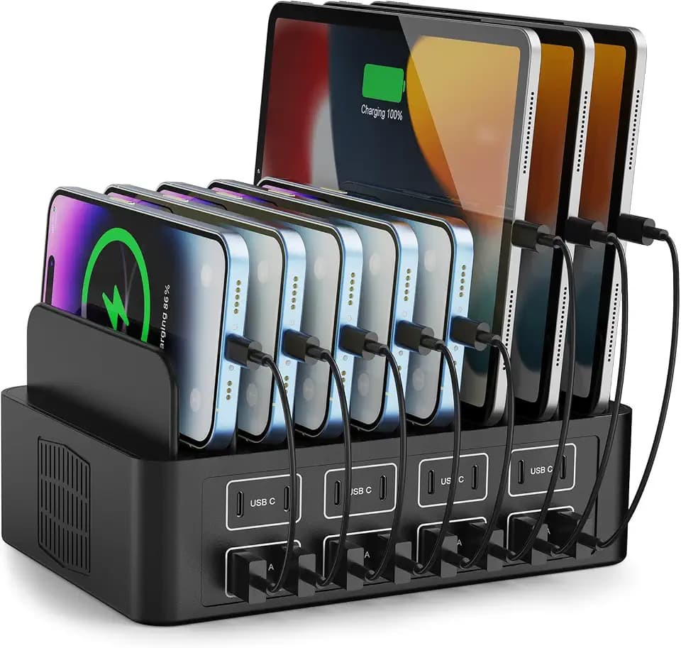 150W/35A Charging Station for Multiple Devices, RUANSZZ 16 Port USB~C Fast Charging Station, Multiple Charger Organizer Compatible with Cell Phone, iPad, Kindle, Tablet and Other Electronic