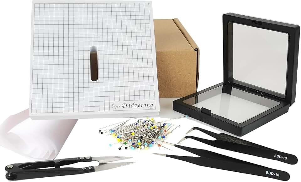 Butterfly Specimen Kit Includes pins, mounting Board, Spreading Tools, Display case, Labels, Forceps, Preserving and showcasing Butterfly specimens. (Butterfly Specimen Kit) (13x13cm)