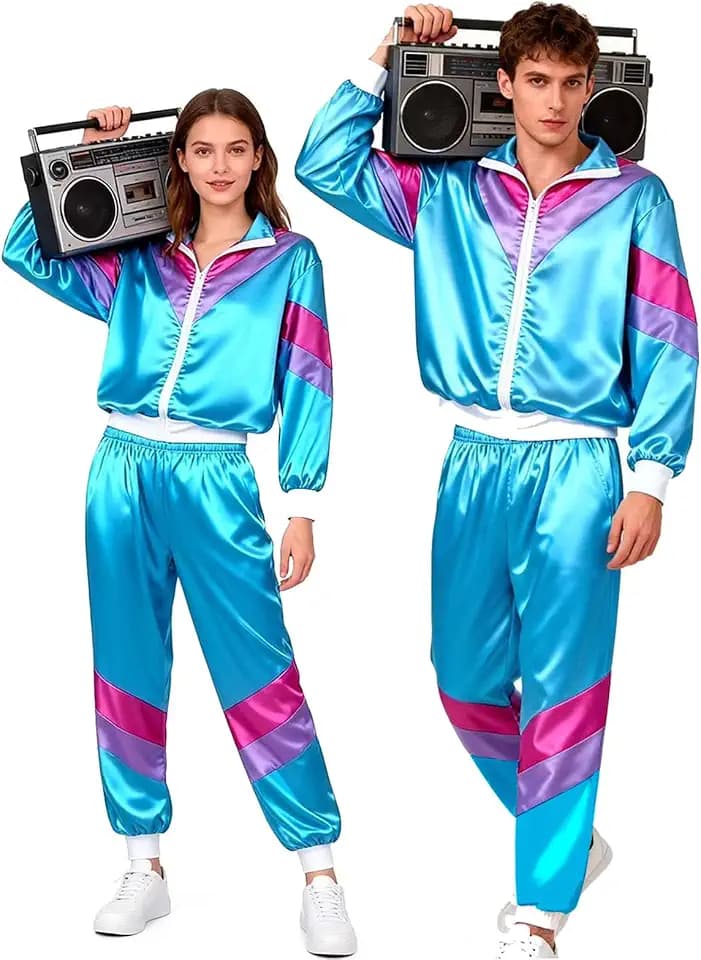 Funnity 80er 90er Jahre Outfit Herren Damen, Retro Trainingsanzug