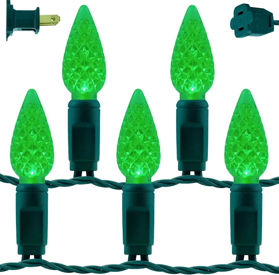 YULETIME 100 Green C6 Christmas Lights, 33 ft One-Piece UL LED String Light
