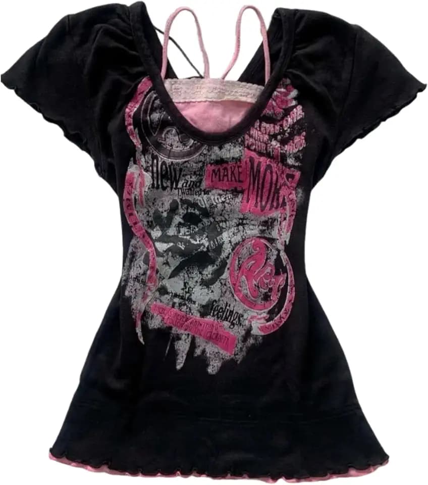 Kawaii Cutecore Harajuku Vintage Y2k 2000s Tops Summer Goth Emo Alt Short Sleeve Graphic Tee