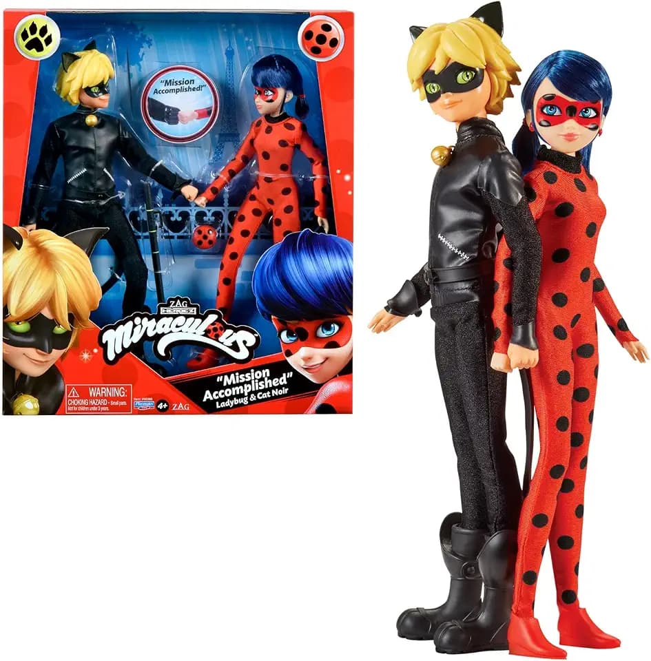 BANDAI - Miraculous Ladybug - Pack mit 2 26 cm Gelenkpuppen - Schatulle Ladybug und Cat Noir - Miraculous Spielzeug Puppe - Kinderspielzeug ab 4 Jahren - P50365