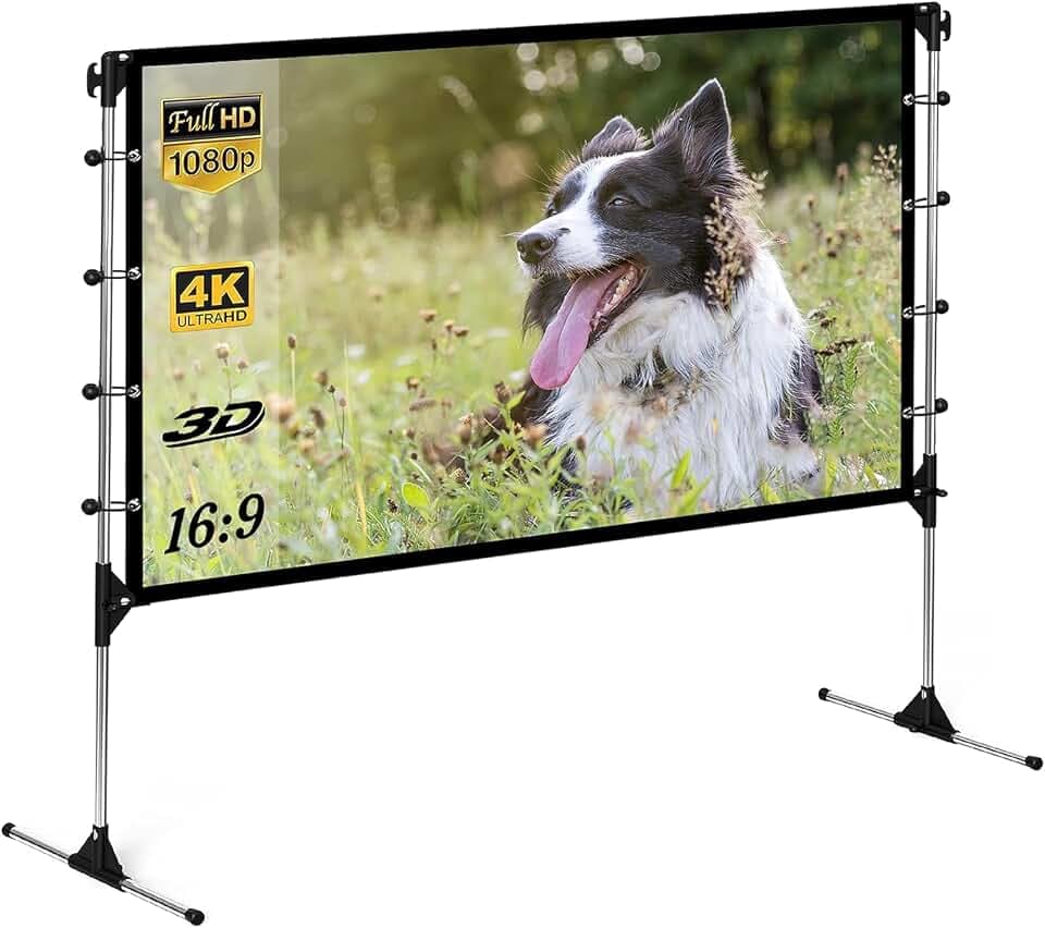 Beamer Leinwand mit Stativ 120 Zoll 16:9 4k hd 3D Stativleinwand mit Faltbar Ständer Vorder-und Rückprojektion Outdoor Indoor Tragbare Projektionswand Heimkino 266x149cm mit Aufbewahrungstasche