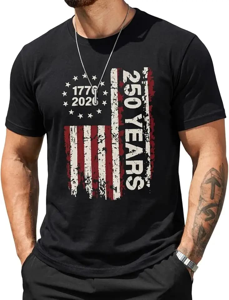 Men's 250th America Anniversary T-Shirt 1776-2026 Patriotic Independence Day Tee July 4th Short Sleeve Graphic Top