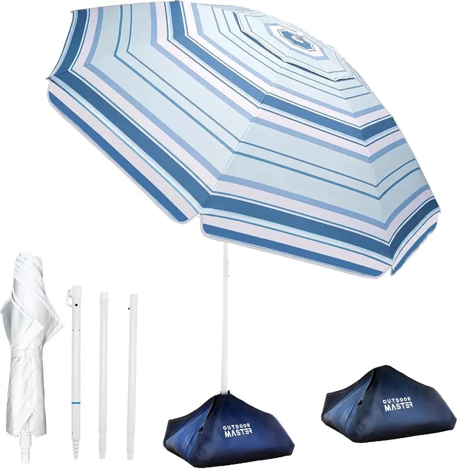 OutdoorMaster 7.2ft Beach Umbrellas for Sand with Sandbag & Anchor