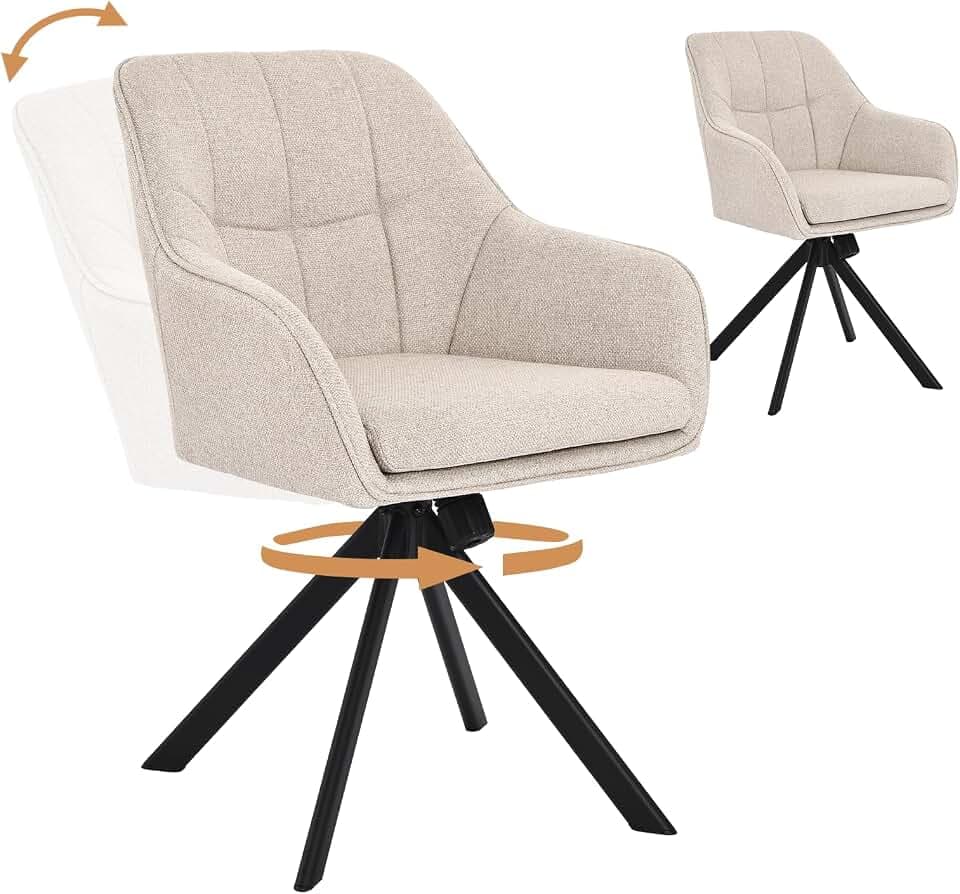 Esszimmerstuhl drehbar 2er Set mit Schaukel-Funktion & einstellbarem Widerstand, Küchenstuhl, Polsterstuhl 360°Drehstuhl mit Lehne für Esszimmer, Küche & Büro -Beige