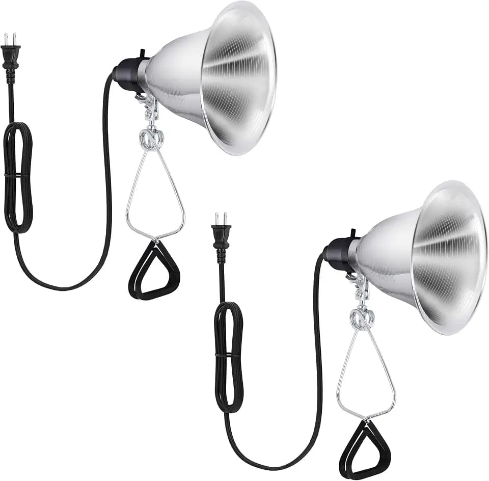 HealSmart 5.5" Clamp Light Socket, 60-Watt Maximum with 6 Feet 18/2 SPT-2 Cord, Aluminum Reflector E26 (no Bulb Included), for Reptiles and Plants Growing, 2-Pack