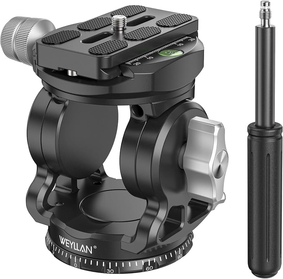 WEYLLAN VH7 Stativkopf für Kamera mit Arca Swiss Quick Release Plate, Fluid Head Stativ für DSLR Kamera Camcorder, Metall Panoramavideo Stativ Fluid Head Pan Tilt, Max Load 17lbs/8kg