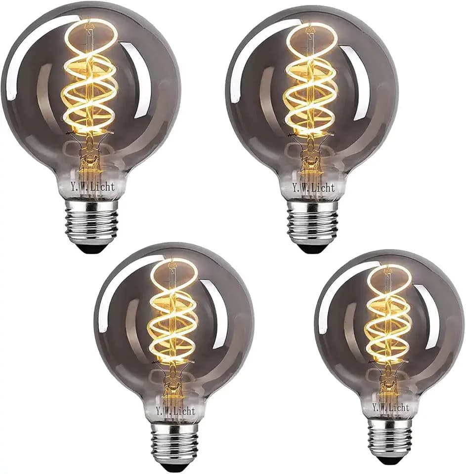 Edison Vintage Glühbirne E27 Dimmbar Warmweiß 1800K G80 Filament LED Antike Leuchtmittel Rauchglas E27 6W für Nostalgie Retro Dekoration Filament Glühfaden Beleuchtung im Haus Café Bar (4 Stück)