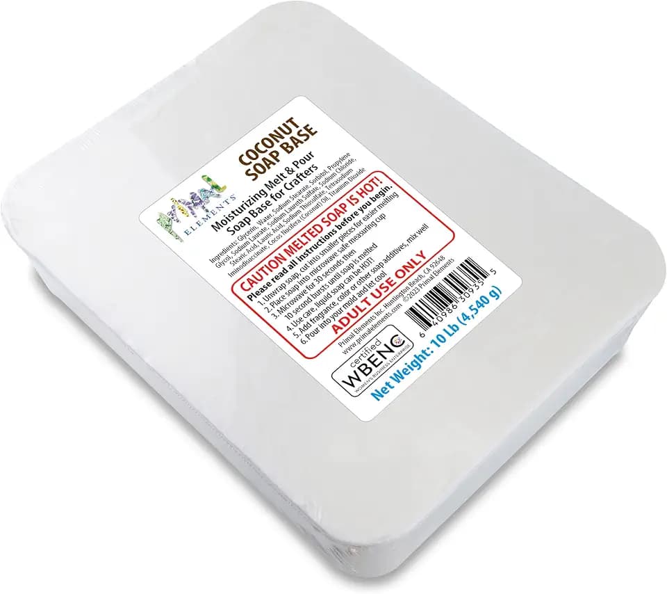 Primal Elements Coconut Oil Soap Base - Moisturizing Melt and Pour Glycerin Soap Base for Crafting and Soap Making, Easy to Cut - 10 Pound