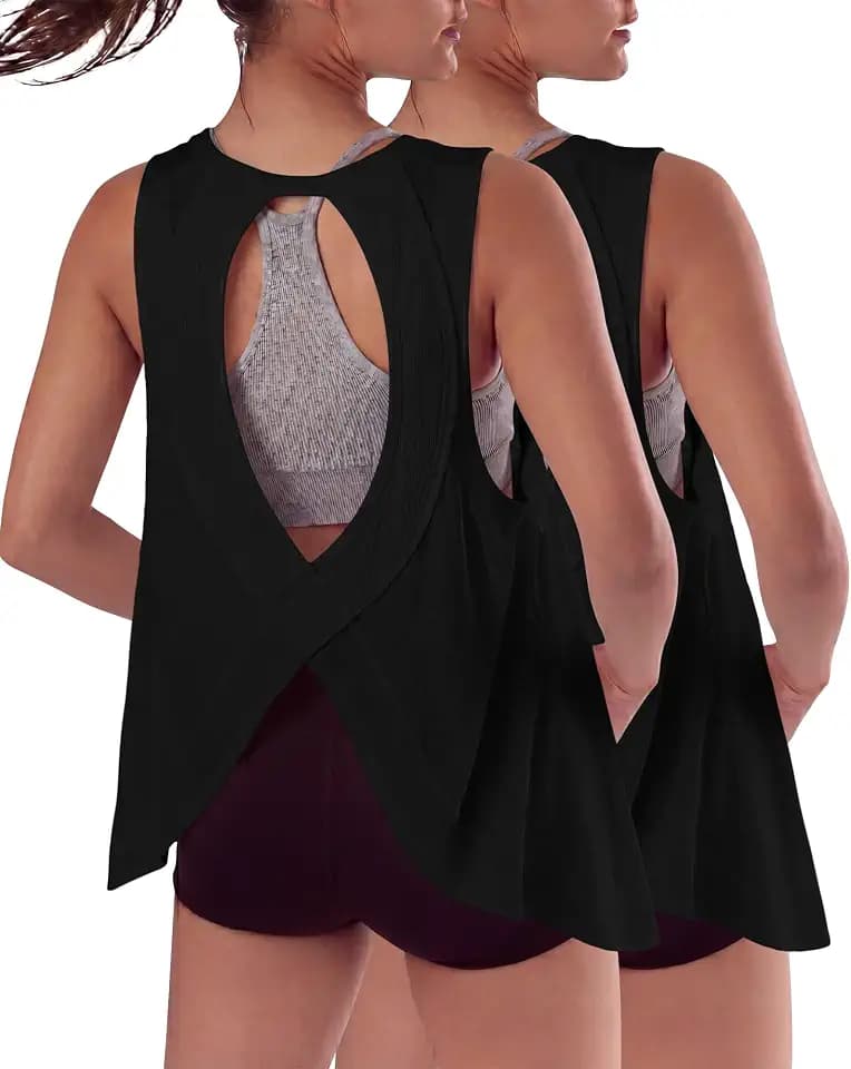 Gacaky 2 Pack Womens Sleeveless Open Back Top Oversized Workout Shirts