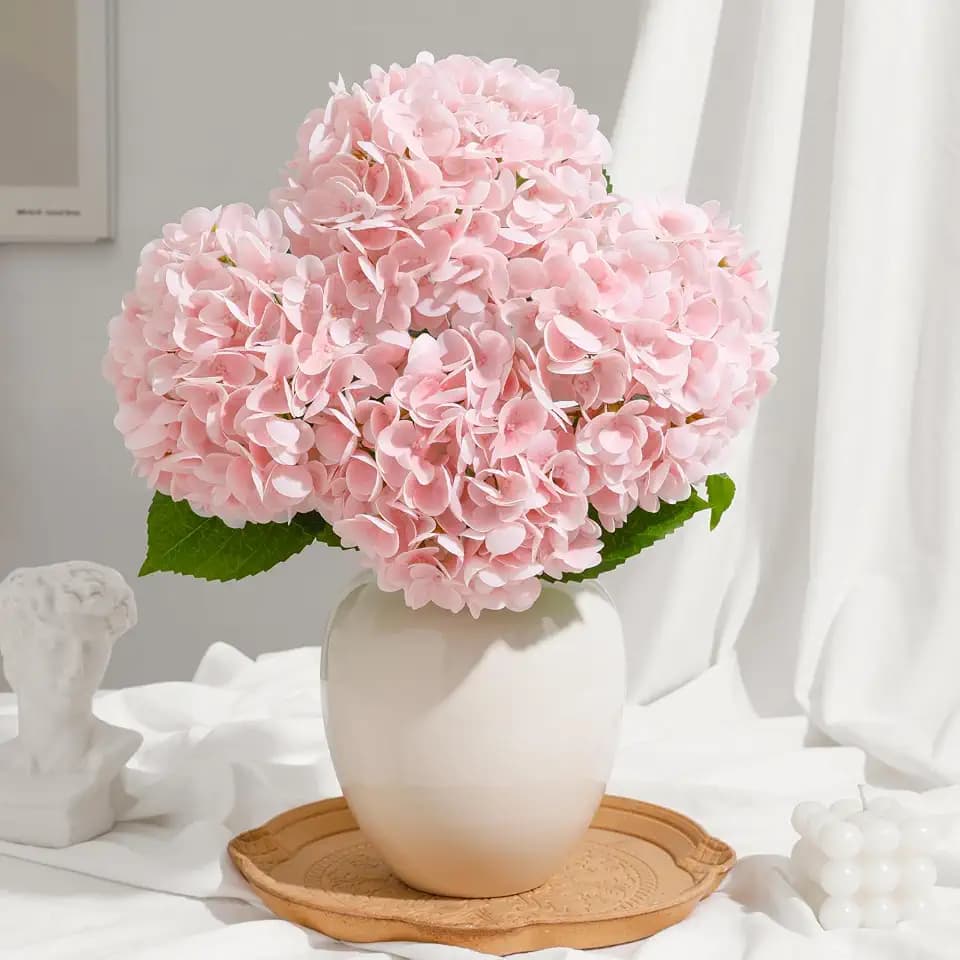 4 Pack Pink Artificial Hydrangeas, Real Touch 18 Inch Stems