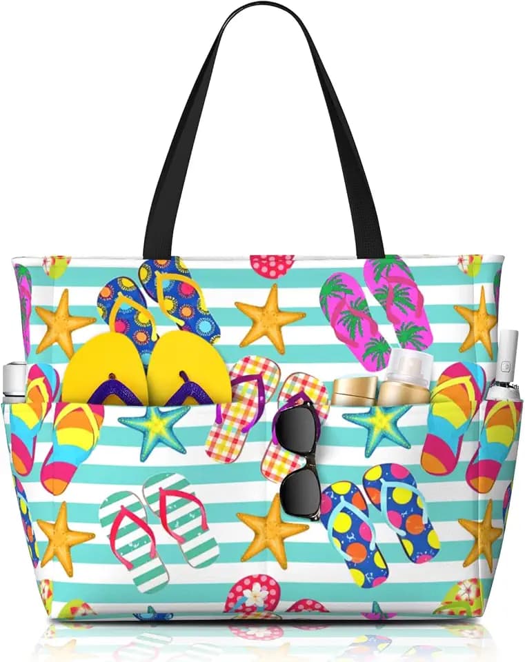Beach Bag Tote Bags Waterproof Sandproof for Women Large Beach Tote Pool Bag Foldable with Zipper for Travel Weekend