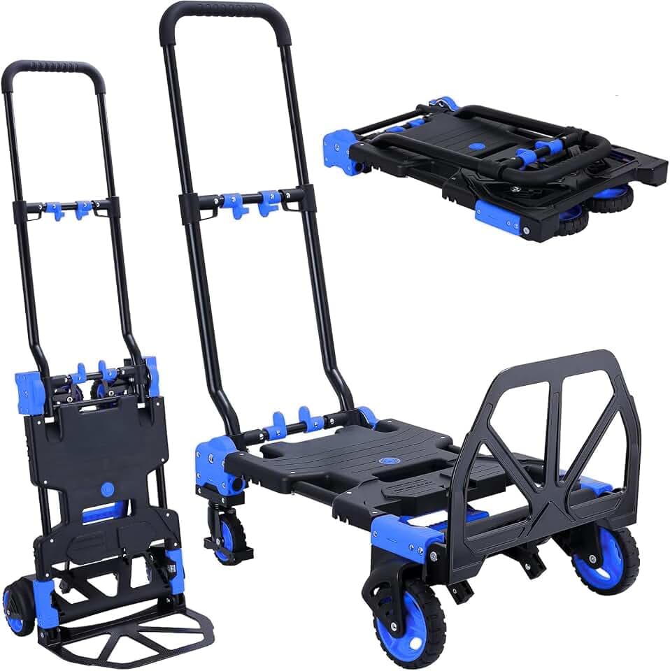 Heavy Duty 330lbs Folding Hand Truck, 2 in 1 Alu Foldable Dolly, Blue