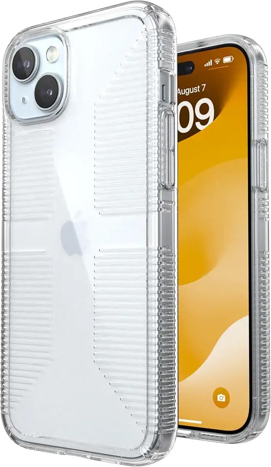 Speck Clear iPhone 15 Plus Case - Slim, Drop Protection, Grip - for iPhone 15 Plus & iPhone 14 Plus - Scratch Resistant, Anti-Yellowing, 6.7 Inch Phone Case - GemShell Grip, Clear