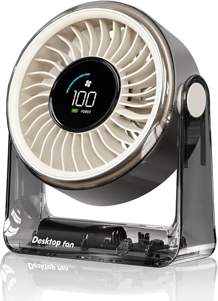 Schreibtischventilator, USB wiederaufladbarer Desktop-Ventilator, tragbarer kleiner Ventilator LED-Digitalanzeige, leiser Kühlventilator mit 6 Geschwindigkeiten, leistungsstarker Luftstrom