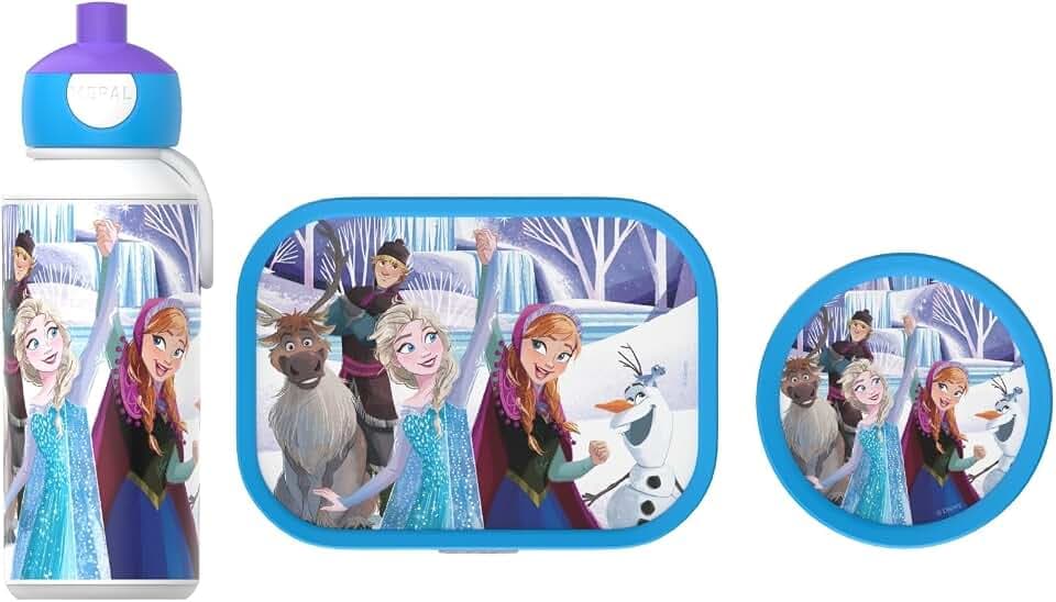 Mepal - Pausenset Campus - Set für Kinder mit Pop-up Trinkflasche, Lunch Box & Obstbox - Lunch-Set für die Schule oder unterwegs - Spülmaschinenfest - 400 + 750 + 300 ml - Frozen friends