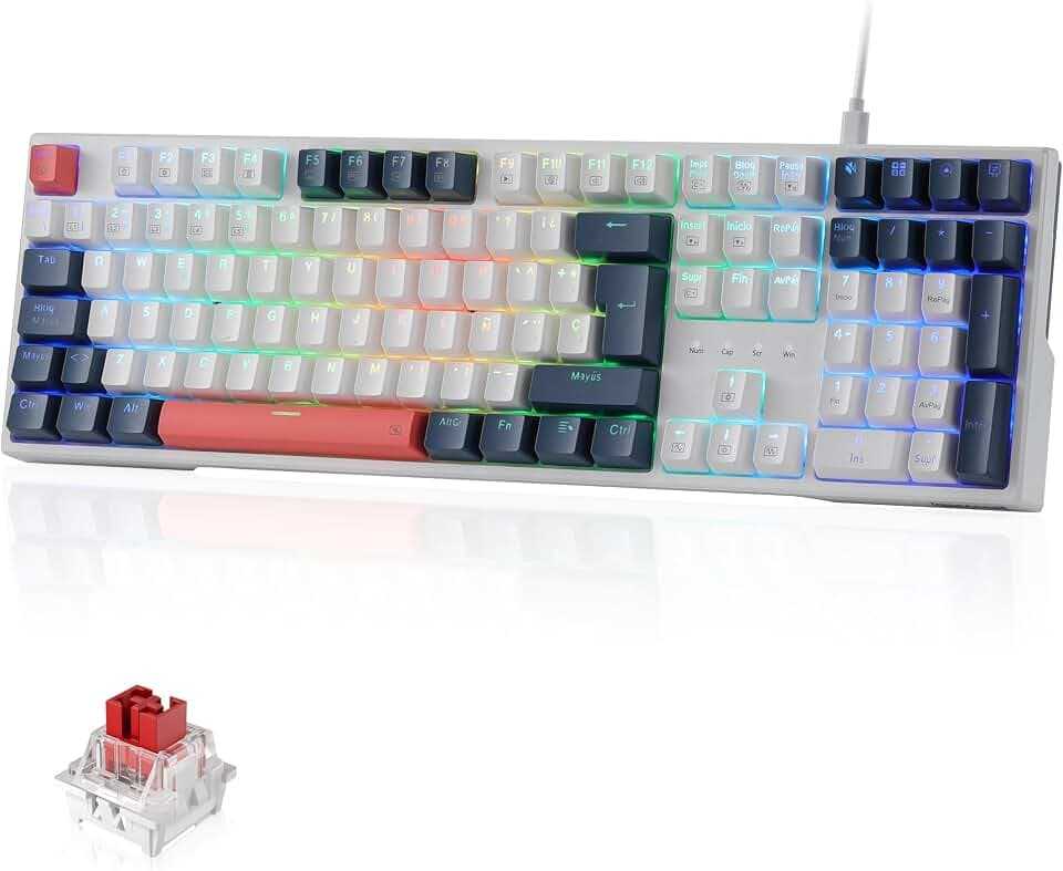Redragon K668 RGB mechanische Gaming-Tastatur, 105 + 4 Tasten, QWERTY-Tastatur, Spanisch