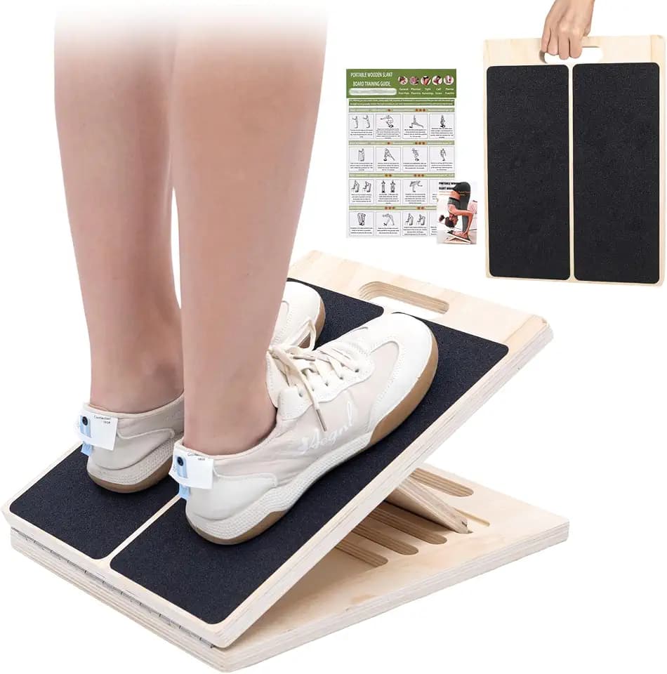 Wadendehner aus Holz mit 5 verstellbaren Winkeln, Schrägbrett für Wadenstreckung und Balance Training – Inklusive Übungsposter, Rutschfest und Tragbar mit Griff für Fitnessstudio, Zuhause und